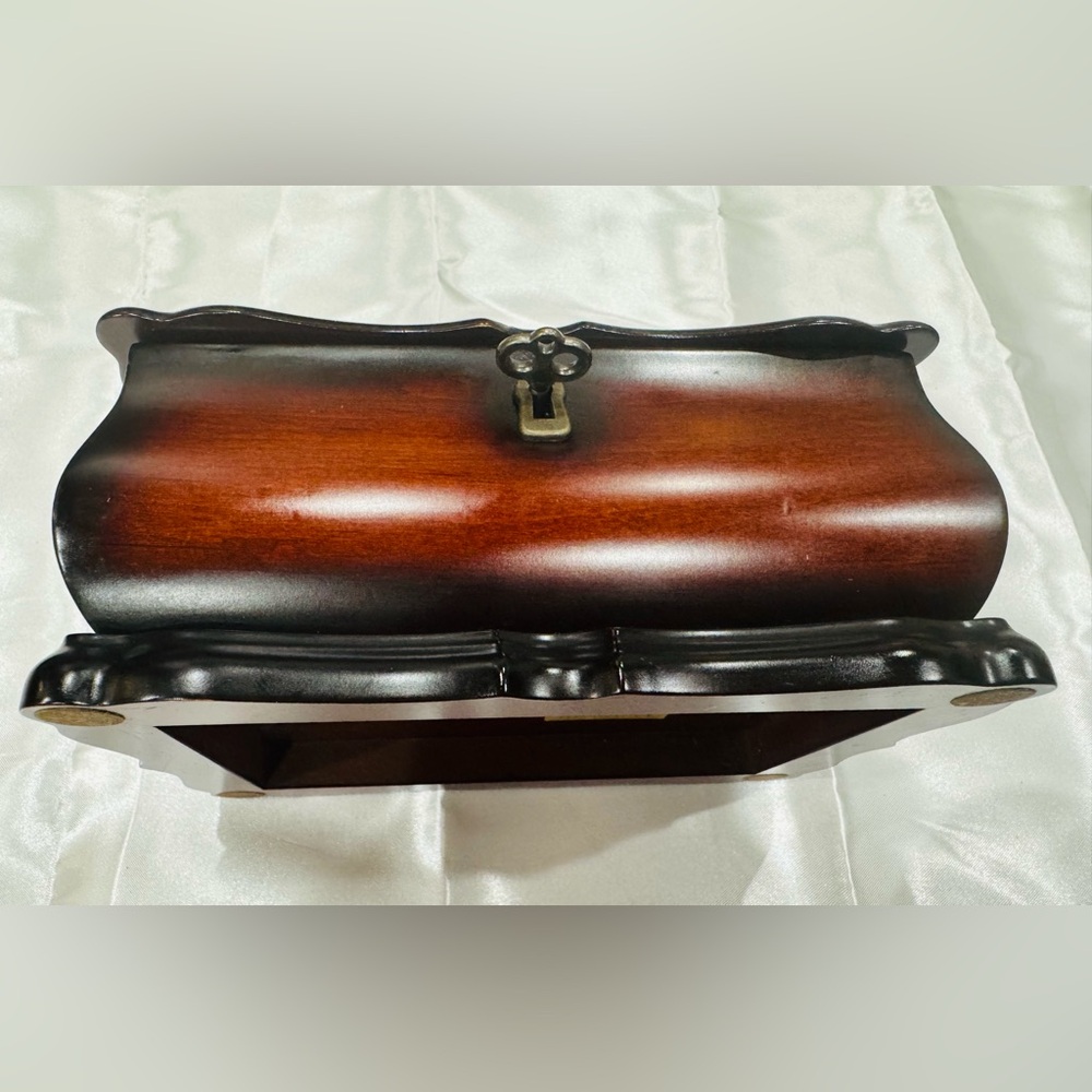 Vintage Wooden Jewelry Box with Lock